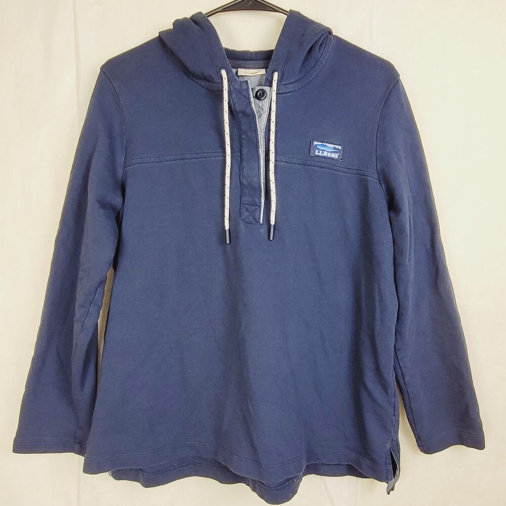 L.L. Bean navy blue rugby hoodie Size Large Henley Coastal Fisherman Preppy